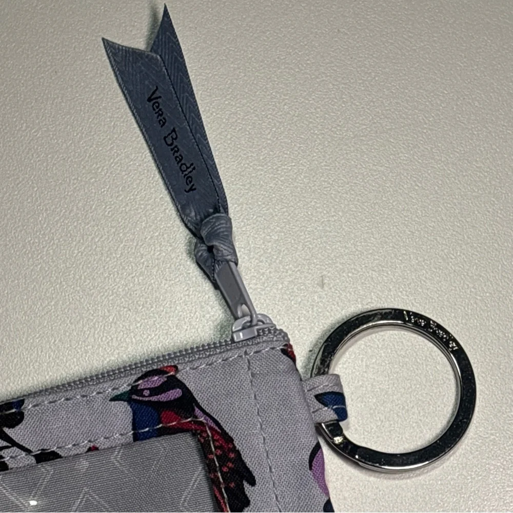Vera Bradley Gray Floral Card Case with Key Ring